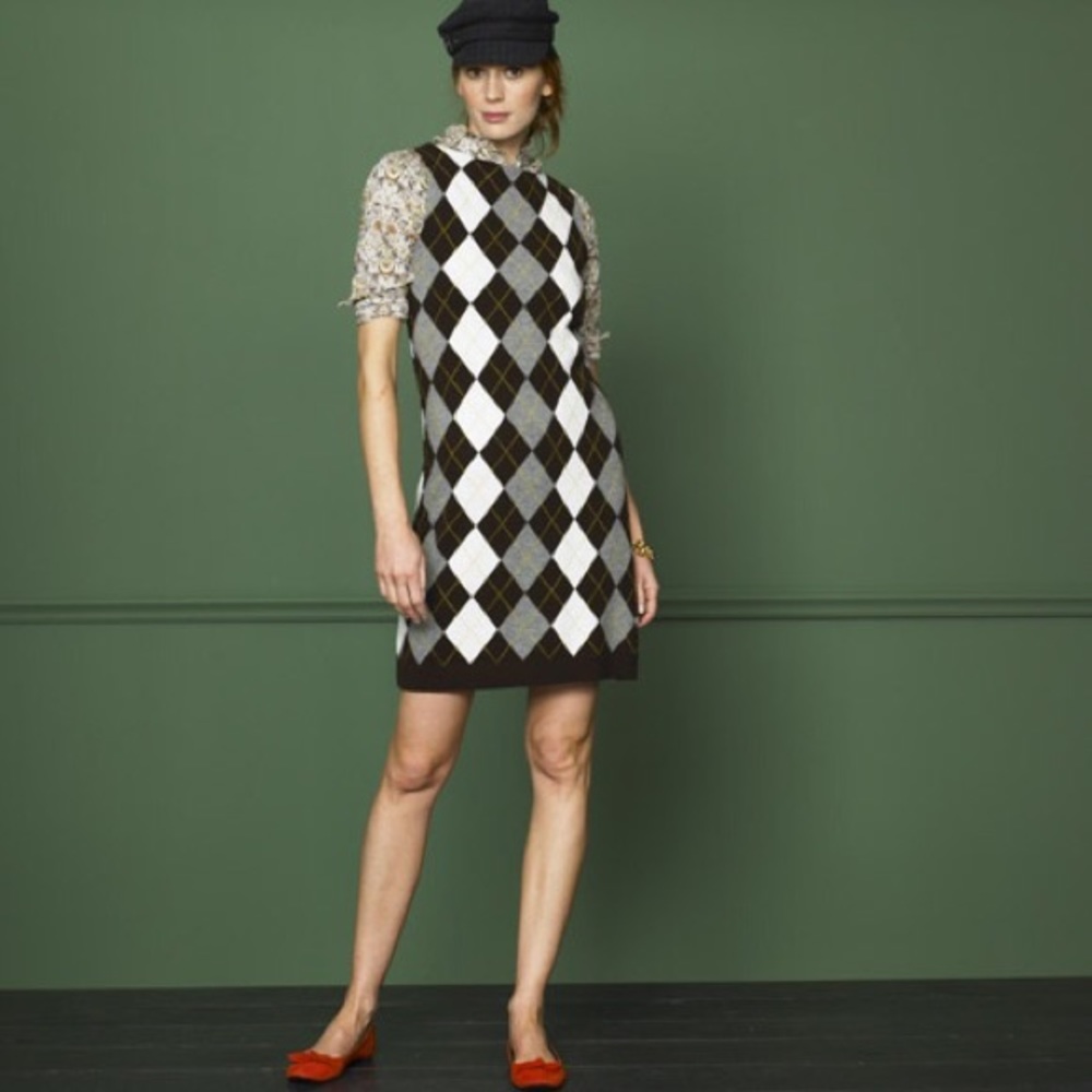 RARE J. Crew Brown Gray Argyle Sweater Dress